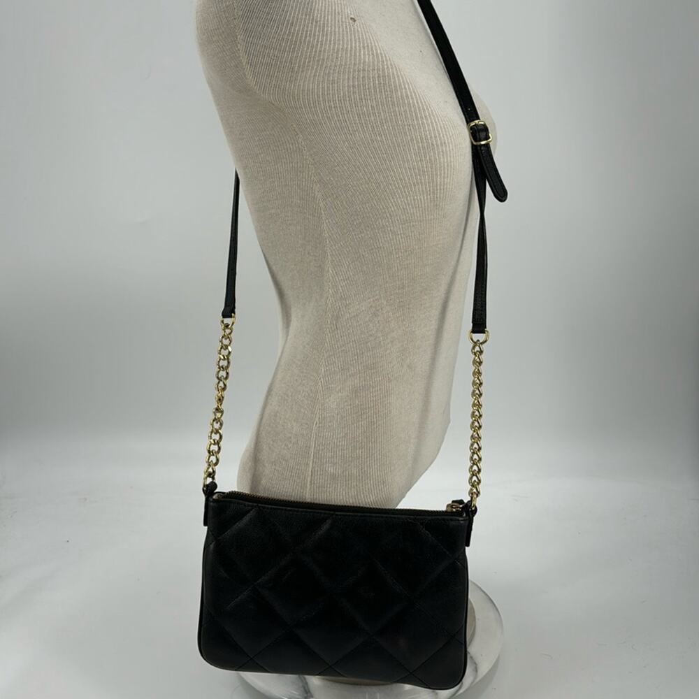 Talbots black leather quilted gold chain crossbody bag